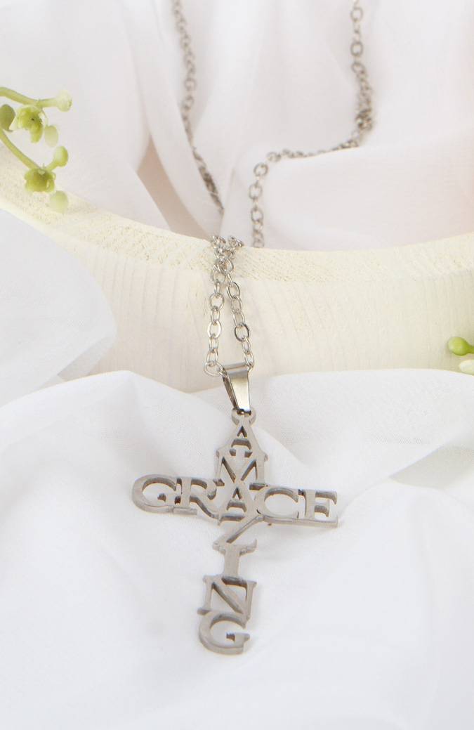 Amazing Grace Cross Necklace - Silver