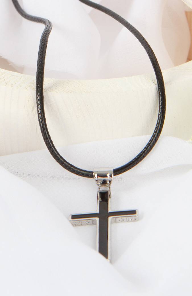 Black Cross Necklace - Black Cord