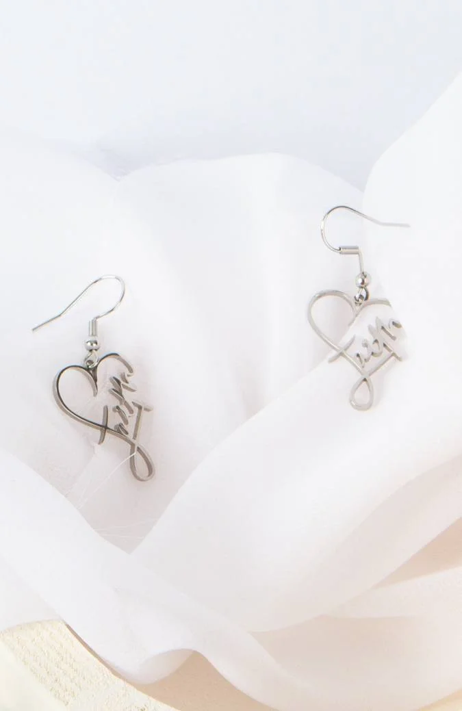 Faith Heart Earrings - Silver