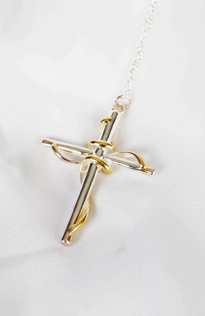 Gold Swirl Silver Cross Necklace