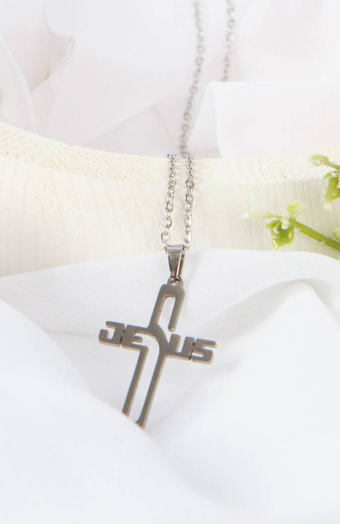 Jesus Cross Necklace - Silver