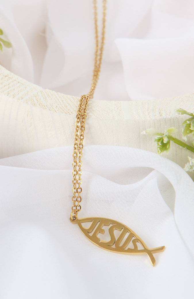 Jesus Fish Pendant Necklace - Gold