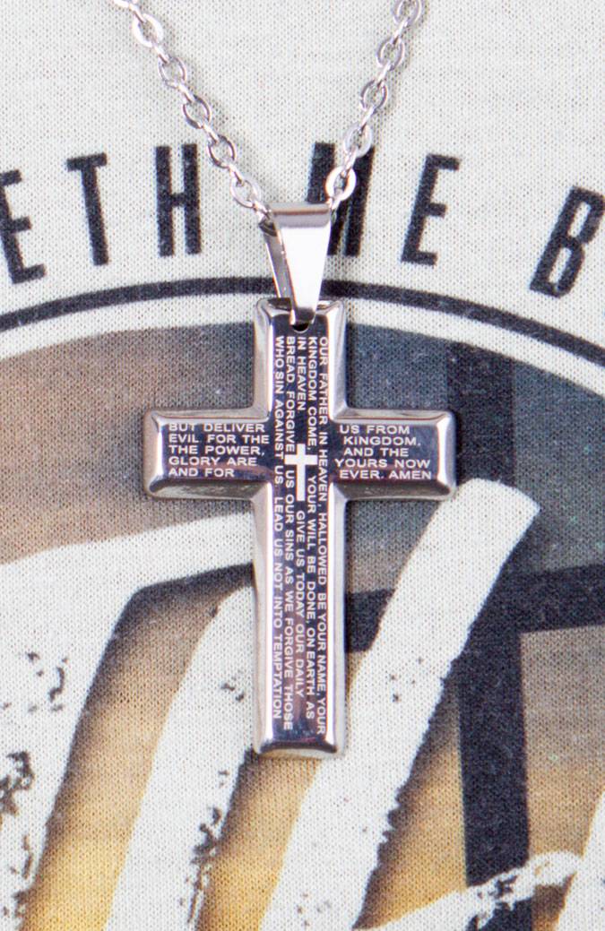 Men's Bible Cross Necklace - Silver