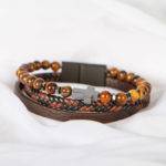 Men's Cross Brown Leather Bracelet With Beads