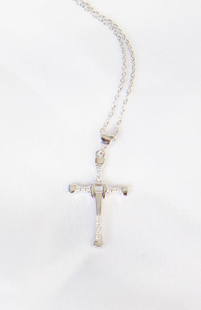 Silver Cross With Stones Necklace